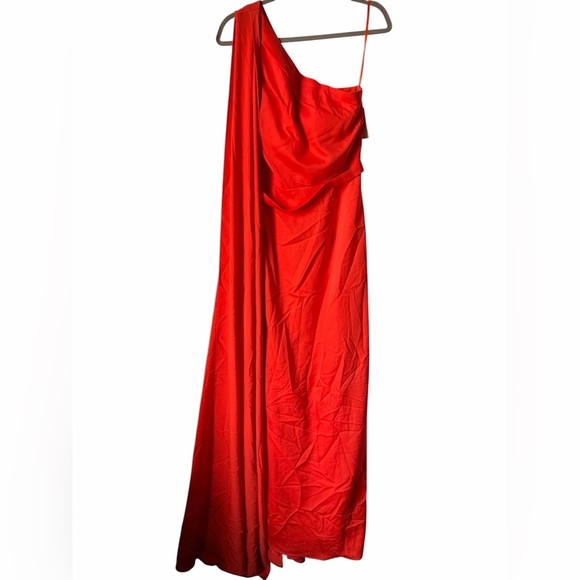 Rene Ruiz Dresses & Skirts - Rene Ruiz Bright Orange Red One-Shoulder Draped Evening Gown Flowing Cape Prom